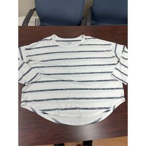Time and Tru Long Sleeve White and Blue Stipe Blouse-XXXL
